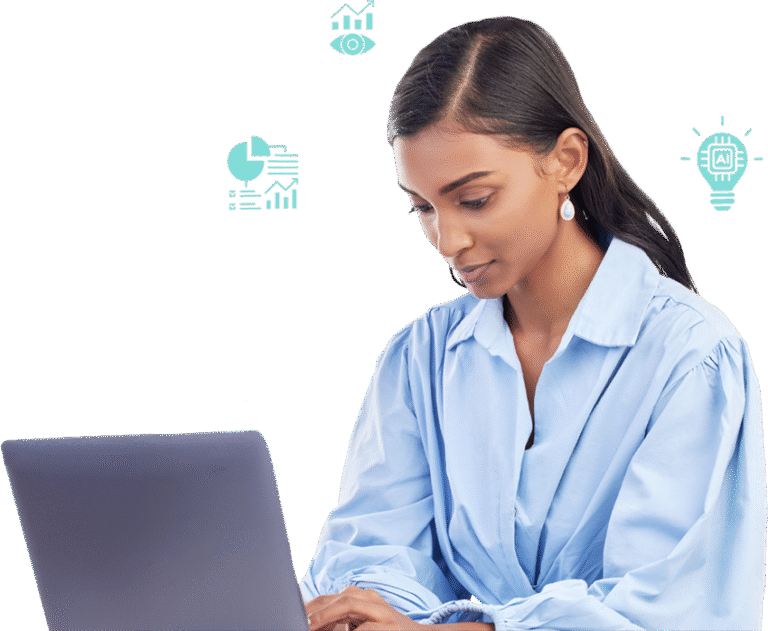 Decidewise what is decision intelligence hero image woman with grey laptop