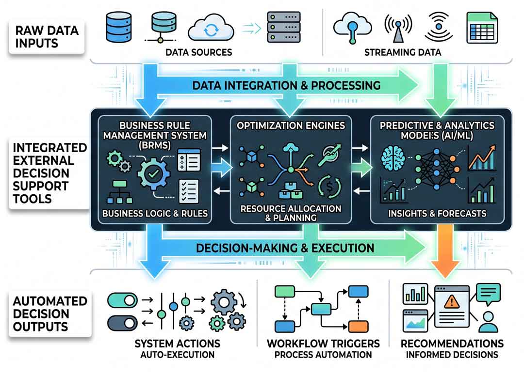 Infographic illustrating the flow of third-party decision intelligence integrations.